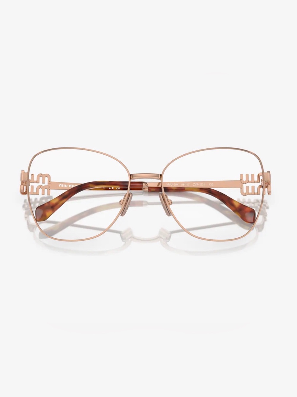 Miu Miu Rose Gold Metal Frame Glasses with Tortoiseshell Temples